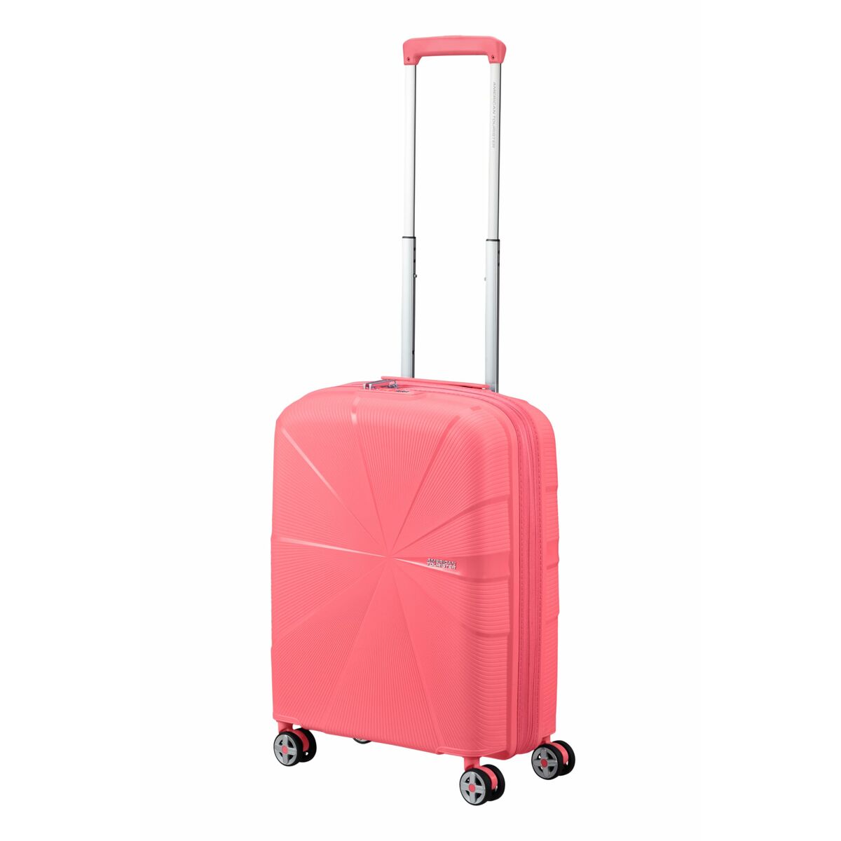 American Tourister Starvibe Spinner 41 L käsimatkatavaralaukku pinkki vinosti edestä kahva ylhäällä