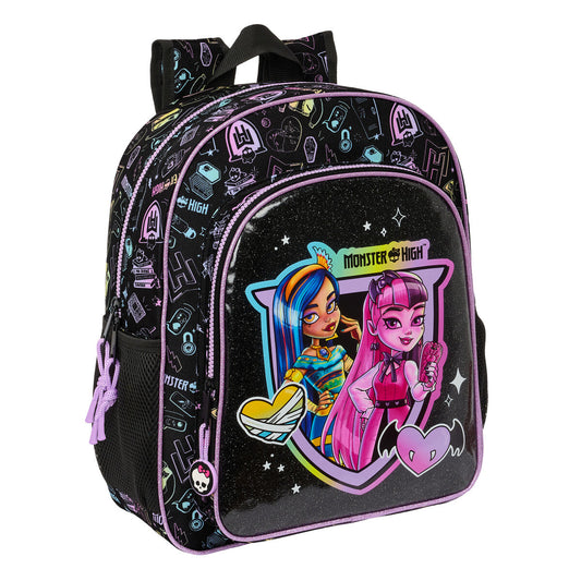 Monster High lasten musta reppu edestä