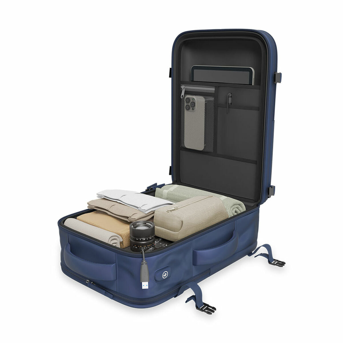 Numada b40 sininen reppu lattialla pakattuna