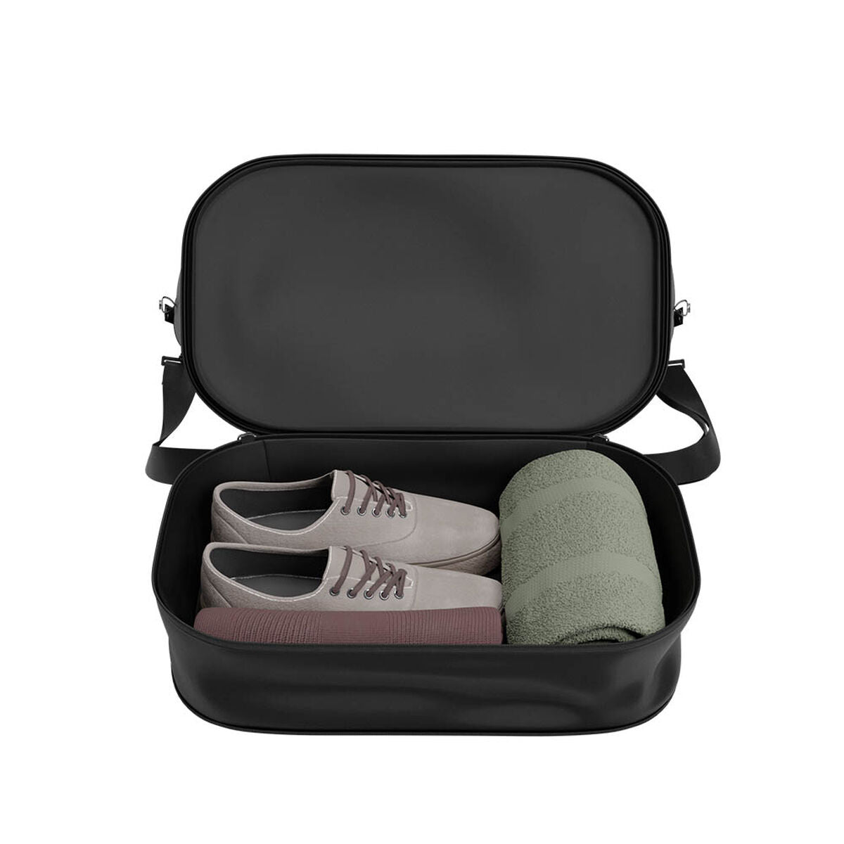 Numada urheilukassi musta avattuna ja pakattuna